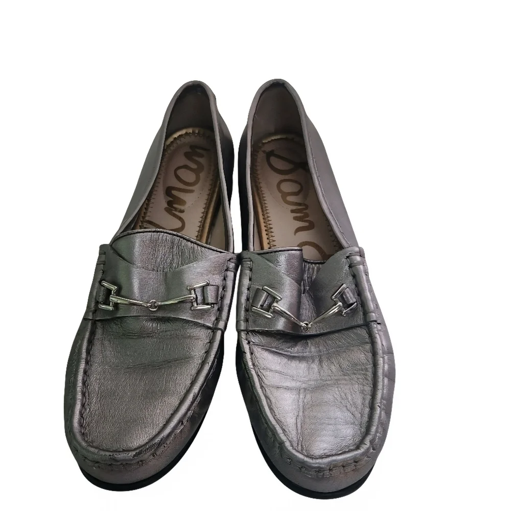 Sam Edelman Talia Silver Metallic Leather Horse Bit Loafers Size 7M